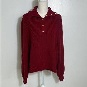 J.Crew Wine Red Knit Sweater with Gold Buttons XL